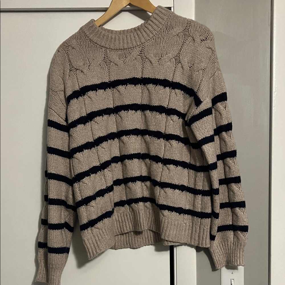 LC Lauren Conrad Beige and Navy Striped Sweater